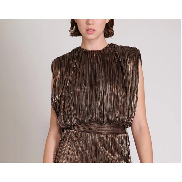 SABINA MUSAYEV NWT North Brown Padded Shoulder Metallic Blouse Top // S - Picture 1 of 15